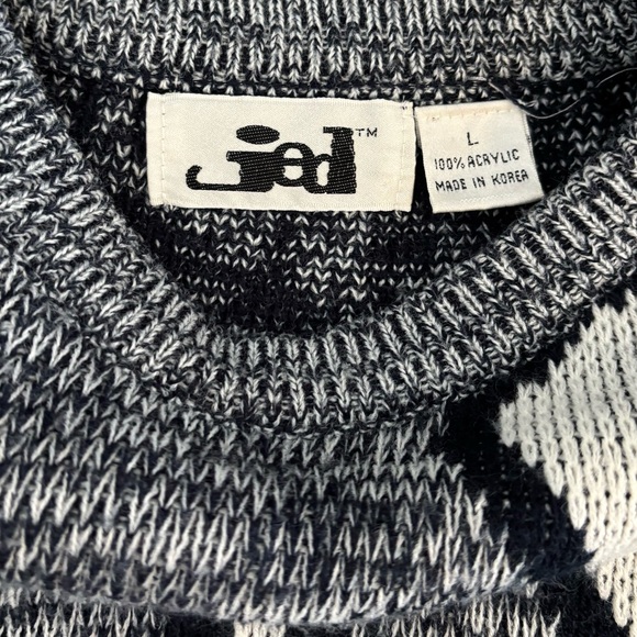 Vtg Jed Knit Crew Neck Sweater Mens L Navy Blue White Abstract Grandpa Eclectic - Picture 3 of 9